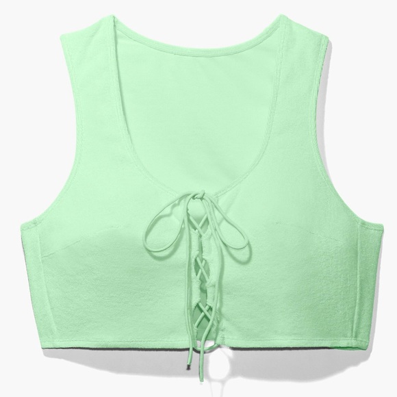 Savage X Fenty Fluorescent Green Terry Cloth Sleeveless Tie Crop Top NWT Large - Picture 2 of 10